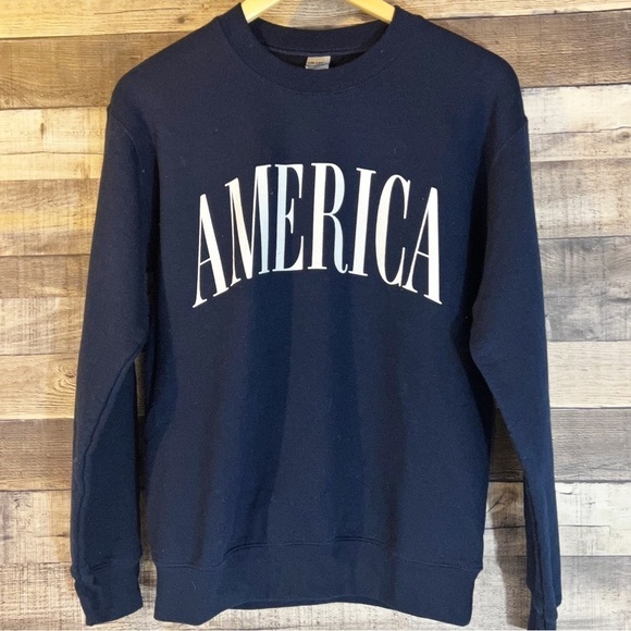 Vintage America Crewneck Navy Sweatshirt S Coastal Grandma Nautical - Picture 2 of 5